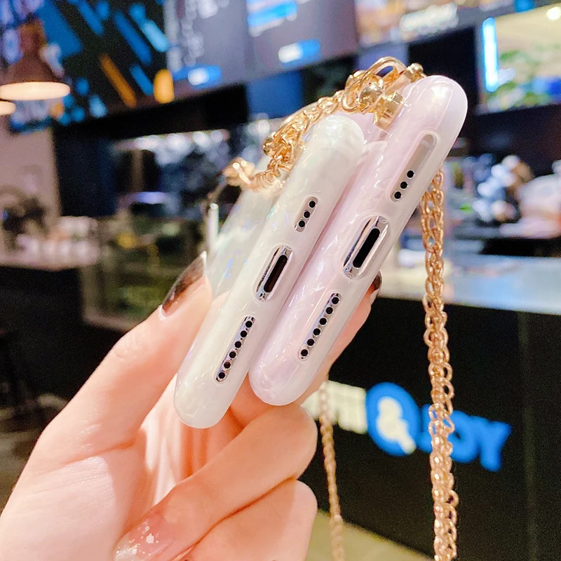 

Phone Case For iPhone 11 12 Pro Max Luxury Shell Pattern Crossbody Lanyard Chain Case For iPhone X XR XS Max 7 8 Plus Back Cover