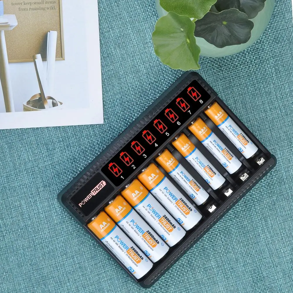 

AA 2800mAh Rechargeable Batteries + AAA 1100mAh Rechargeable Battery with 8Slots Charger for AA AAA NiMH Electric Toys