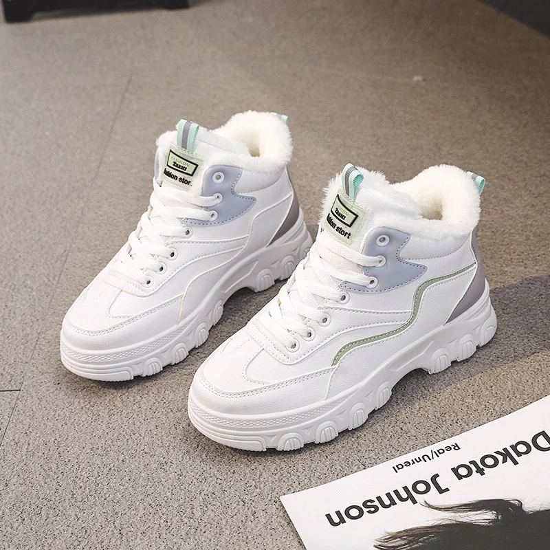 

Winter Plus velvet Women Fashion Sneakers Comfortable Keep warm Women casual shoes Outdoor Lace-up vulcanized shoes Cotton shoes