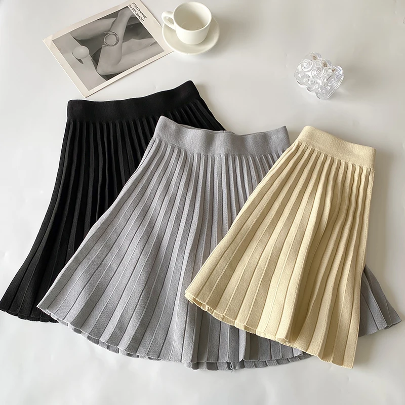 

T make special offer no less pleated skirts show thin design of tall waist A word sense joker knitting skirt in the spring