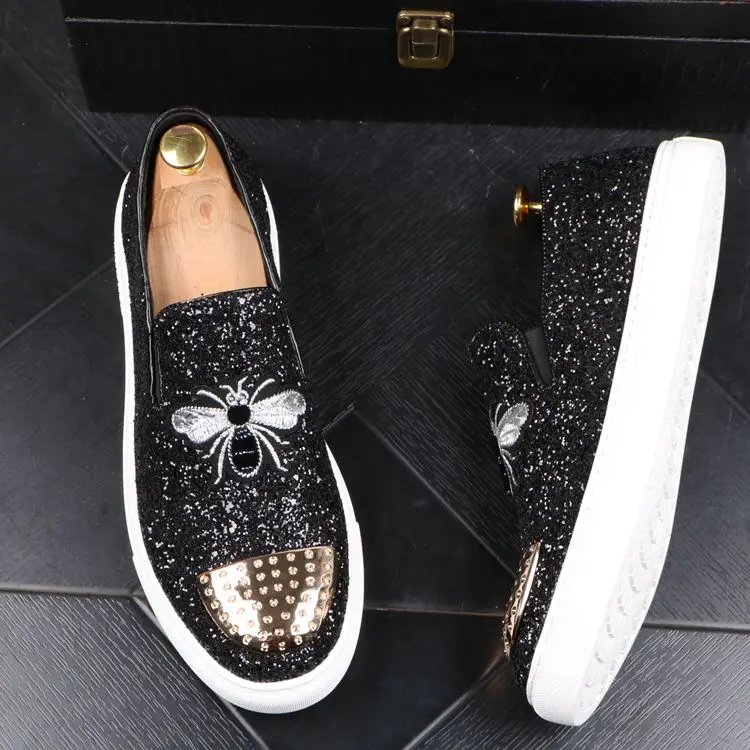 men's shoes casual rivets Fashion men flat bees man sneaker genuine leather tennis loafers lazy | Обувь