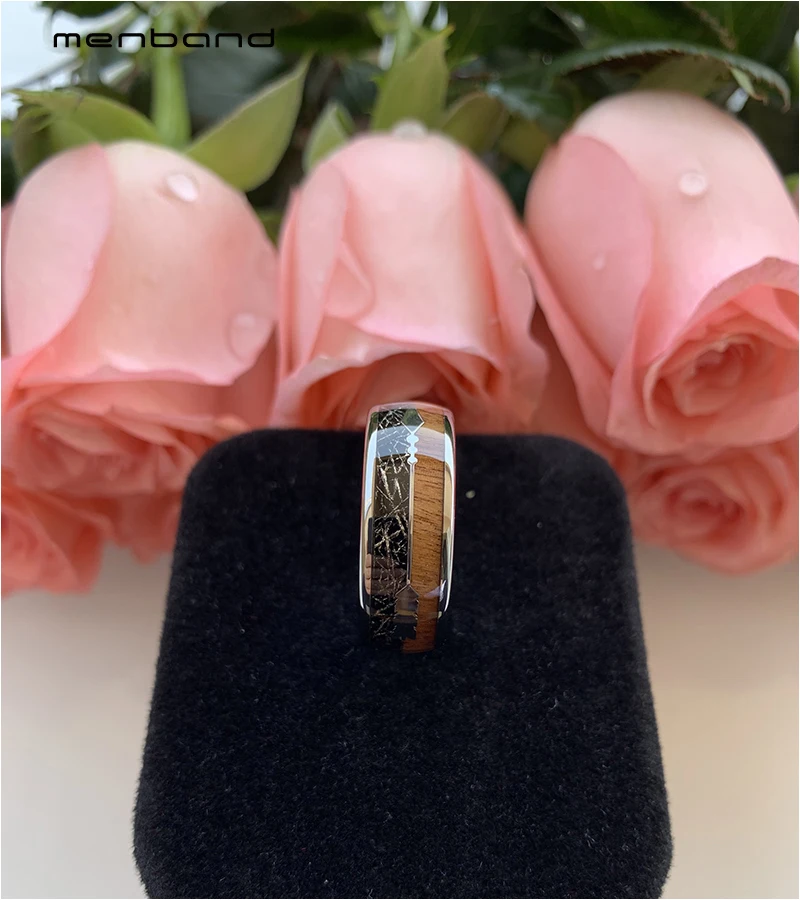 Мужское женское мужское вольфрамовое обручальное кольцо с черным метеоритом и