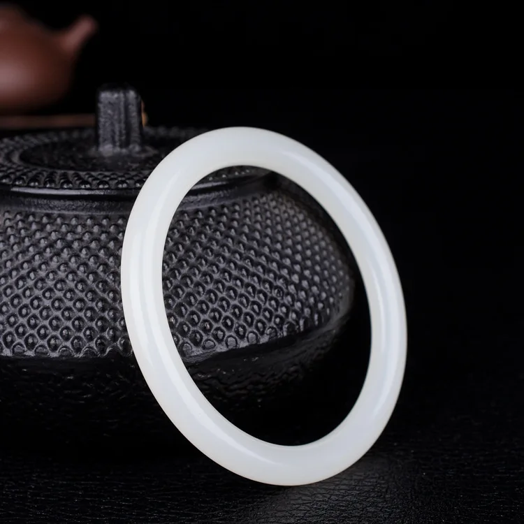 

White Jade Bangle Jadeite Bracelet for Natural Lady Fashion Jewelry Hand-Carved Charm Round Bangle Bracelets for Women