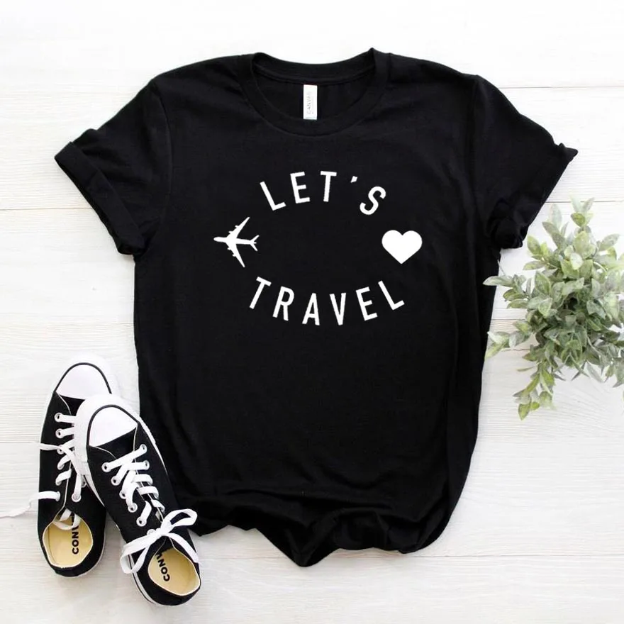 Let's Travel Women Tshirt Cotton Casual Funny T Shirt Gift For Lady Yong Girl Top Tee 6 Color Drop Ship