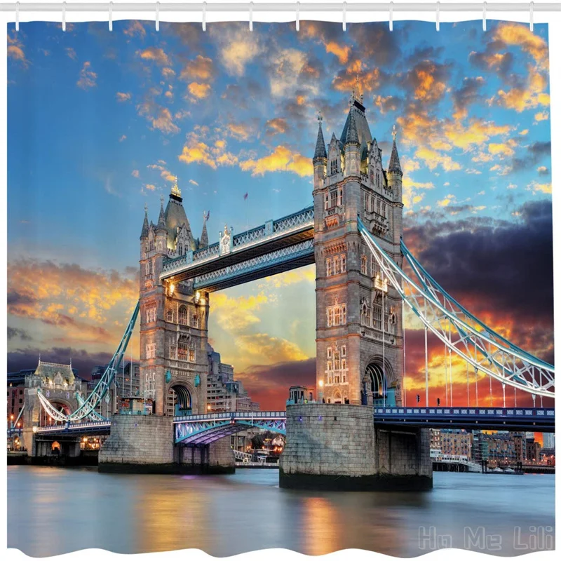 

London Vista Of Tower Bridge At Dramatic Sunset Thames River With Grey Clouds By Ho Me Lili Shower Cloth Bathroom Decor Sets