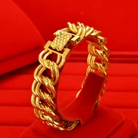 24k yellow gold bracelet bangles for men wedding engagement jewelry not fade mens watch chain hand bracelets male birthday gift