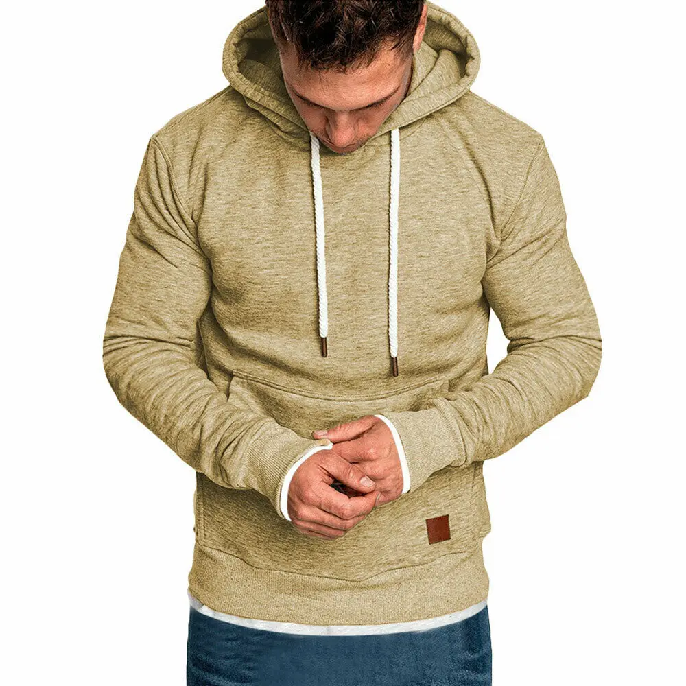 Мужская приталенная толстовка с капюшоном однотонная Толстовка длинным рукавом