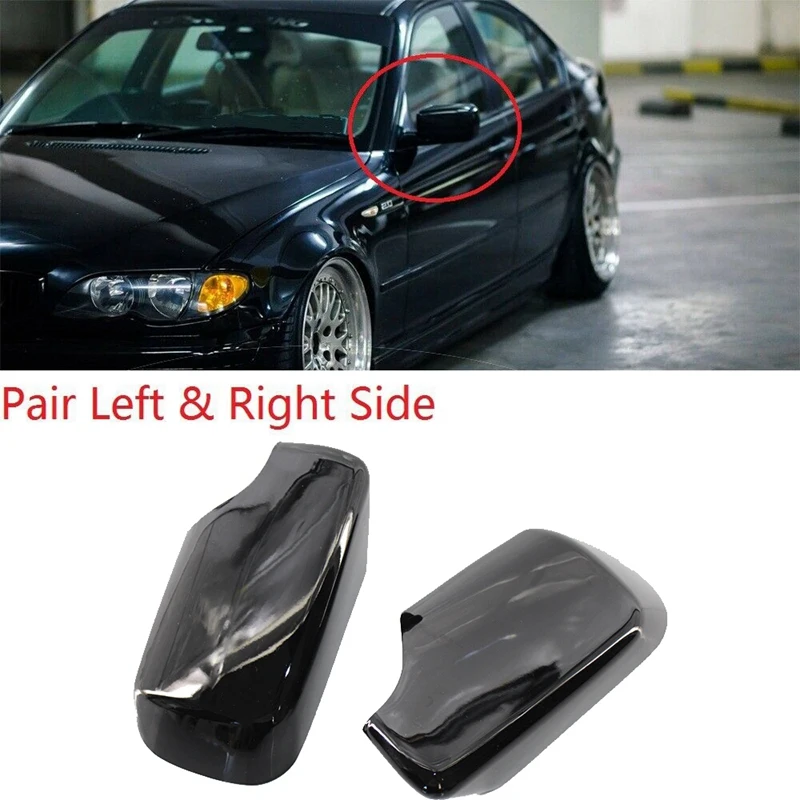 Pair Rear View Mirror Covers Side Caps For-BMW E46/E39 3/5 Series 1998-2005 Gloss Black 51168238375 51168238376 | Автомобили и