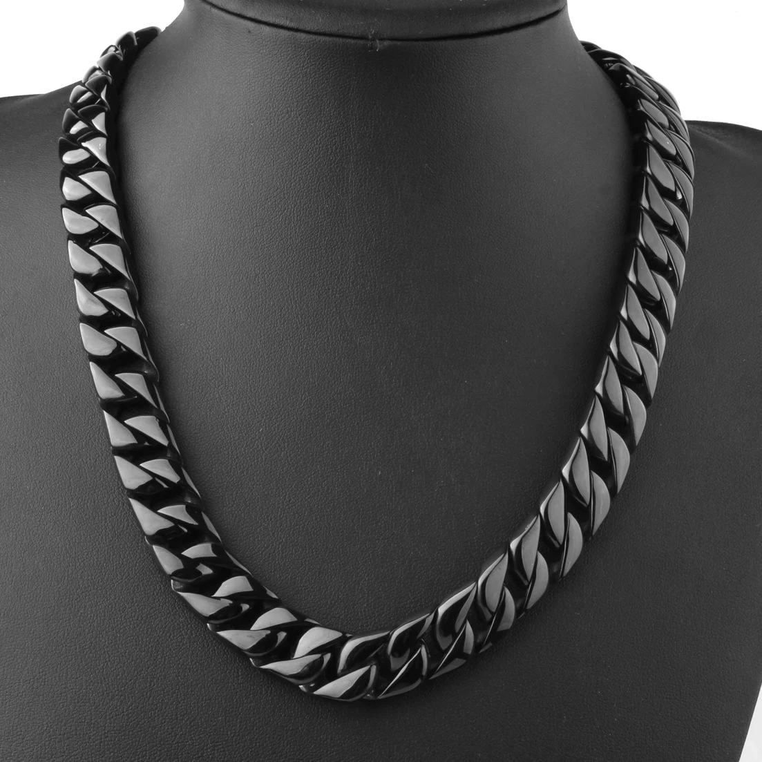 

15MM Hip Hop Heavy Boys Men's Black 316L Stainless Steel Curb Cuban Link Chain Necklace for Women Choker on the Neck 7-40inch