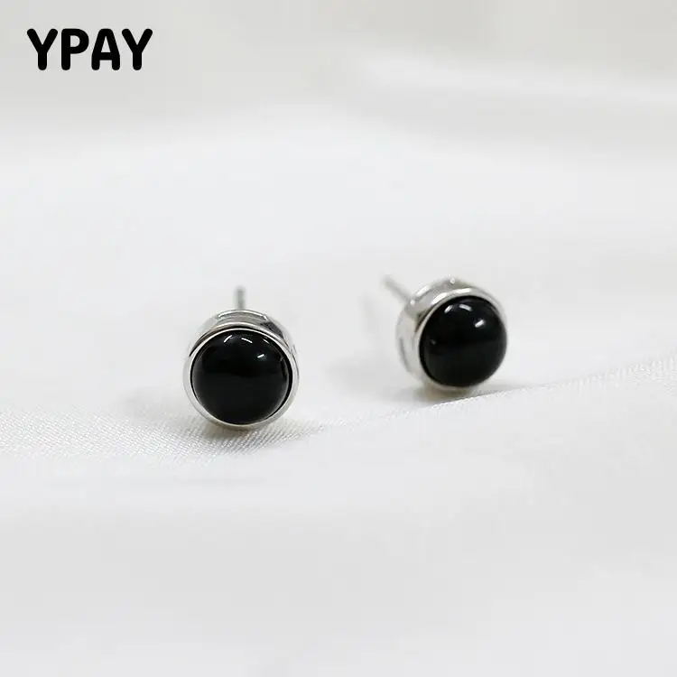 

YPAY Аутентичные 925 стерлингового серебра серьги для женщин мужчин Круглый черный агат, серьги со шпилькой, Для Универсальные вечерние ювелир...