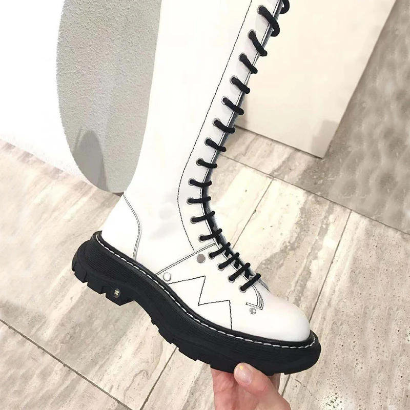 Latform сапоги до колена высокие женские кожаные ботинки с высоким голенищем