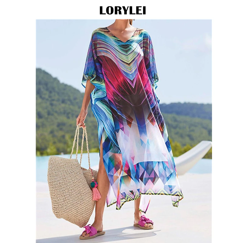 2021 накидки на бикини с богемным принтом свободное летнее пляжное платье V