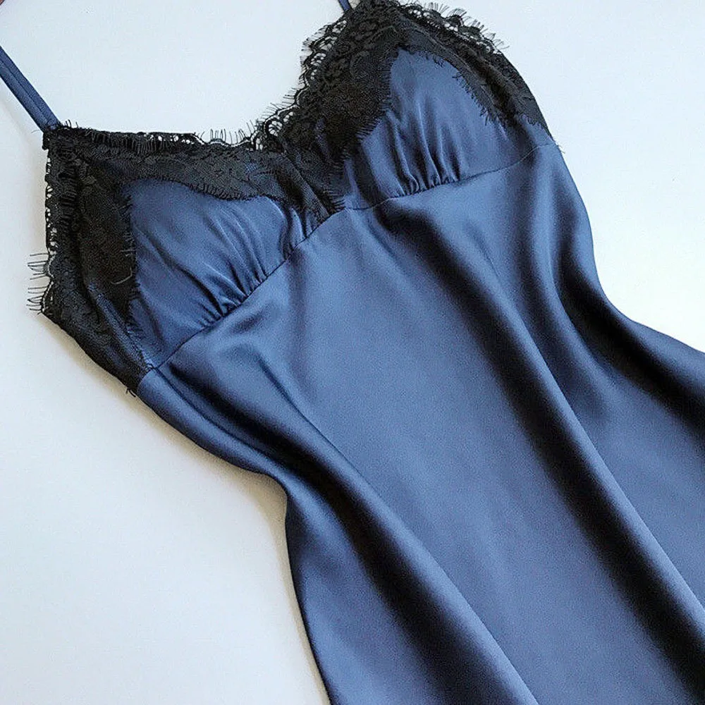 

Sexy Lingerie Women Multicolor Silk Lace Sleeveless V neck Nightdress Nightgown Short Sleepwear Night Dress Underwear Soft Dress