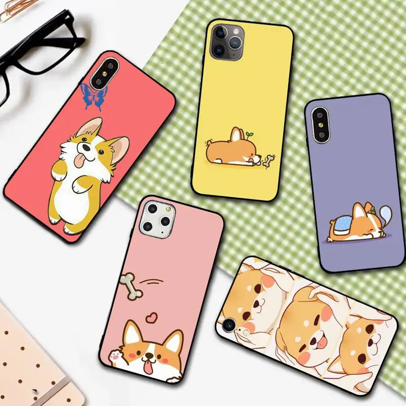 

YNDFCNB Cute Corgi cartoon Dog Phone Case for iPhone 11 12 13 mini pro XS MAX 8 7 6 6S Plus X 5S SE 2020 XR cover