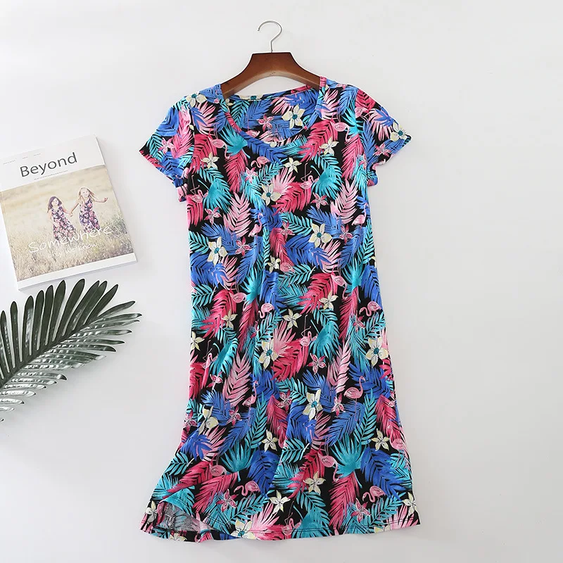 Cartoon Sleepwear For Women Short Sleeve Pyjama Women's Cotton Soft Summer Fashion Home Long NEW Sweet Dress Big Size