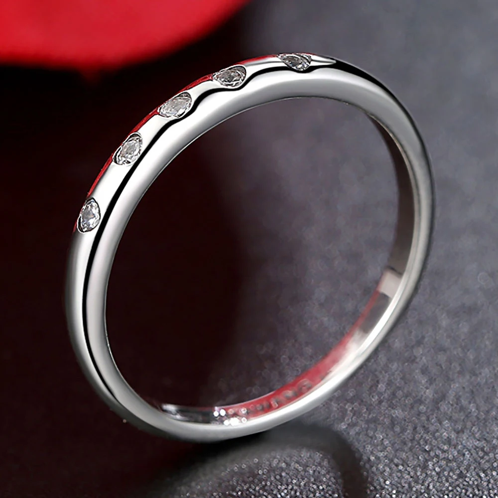 

Pure Crystal Simple Style 925 Sterling Silver Rings AAA CZ Zircon Stacking Ring For Women Fine Jewelry Birthday Gift