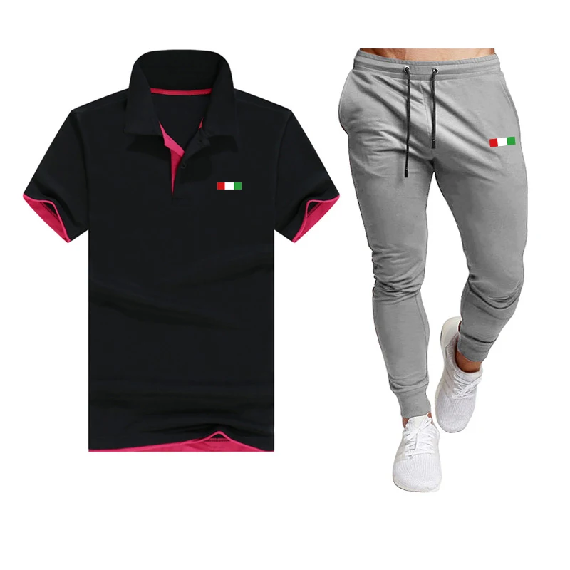 

Polo Shirt Men's Sports Lapel Short Sleeve Lengthened Thin Pants Suit Brand Spring And Summer Breathable Two-Piece Suit