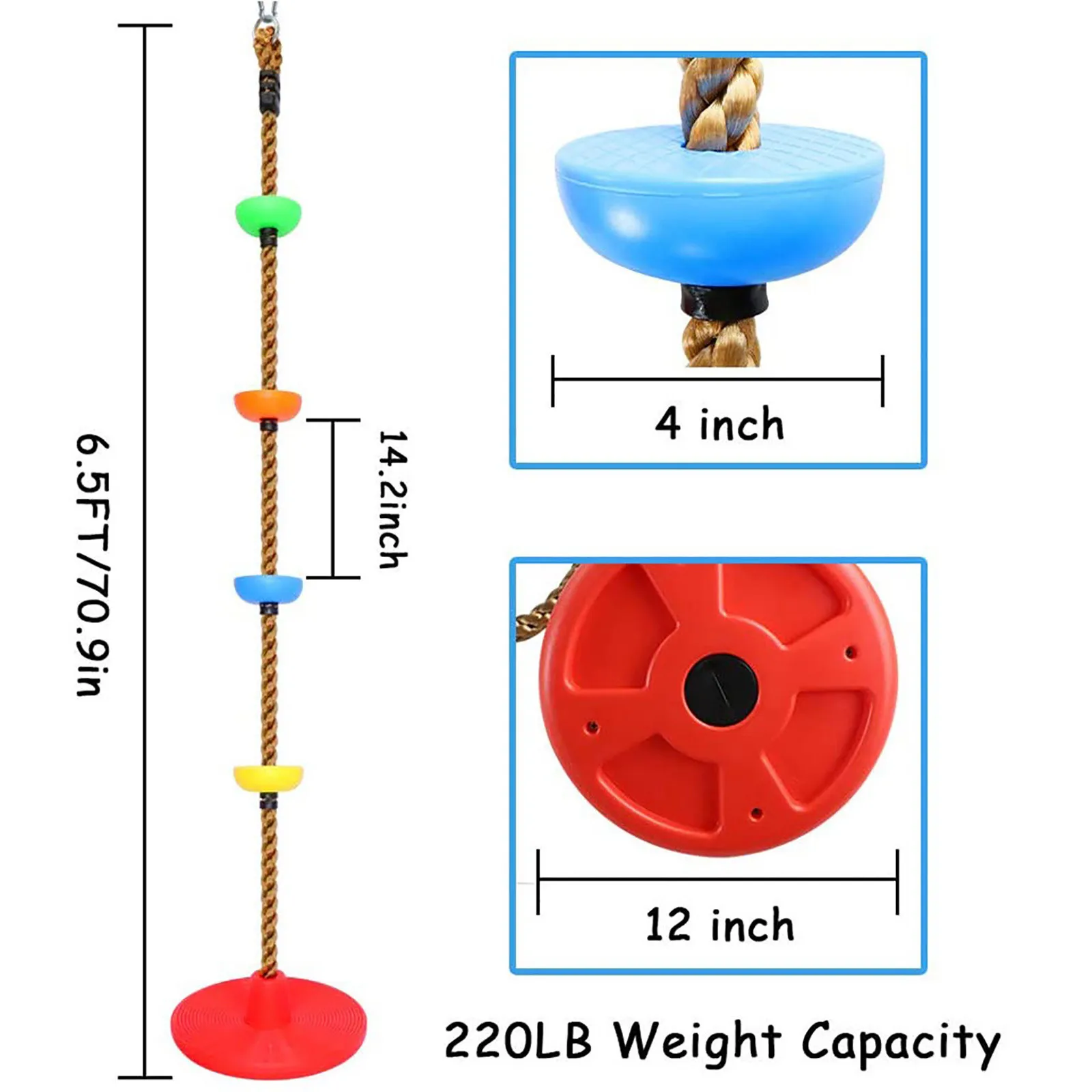 

12'' Kids Tree Swing Climbing Rope with Platforms & Disc Tree Swing Seat Outdoor Indoor Swings and Swing Set Accessories