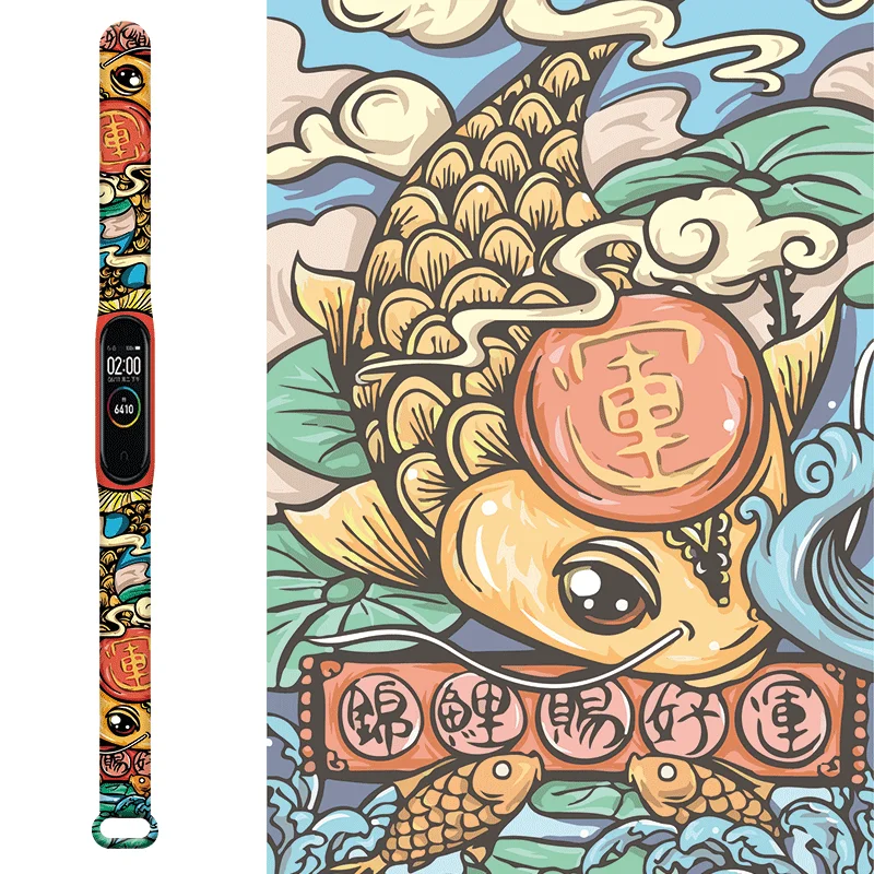 For Xiaomi Mi Band 6 5 4 3 Watch Print Silicone Guofeng Trend Solo Loop Wristband Strap XiaoMI Band 6 5 4 3 Belt Bracelet