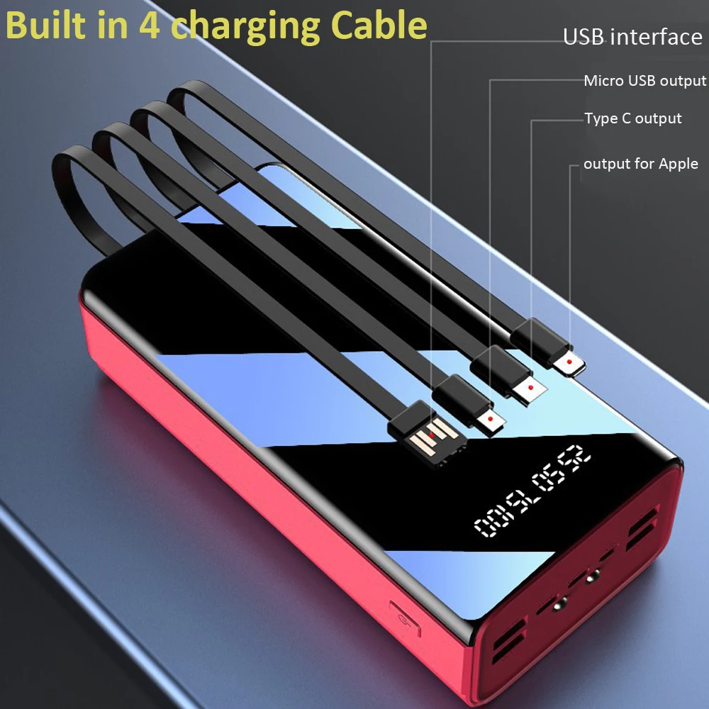 

50000mAh Power Bank Portable Fast Charger Powerbank Mirror Screen LED Display External Battery Pack Poverbank for Mobile Phones