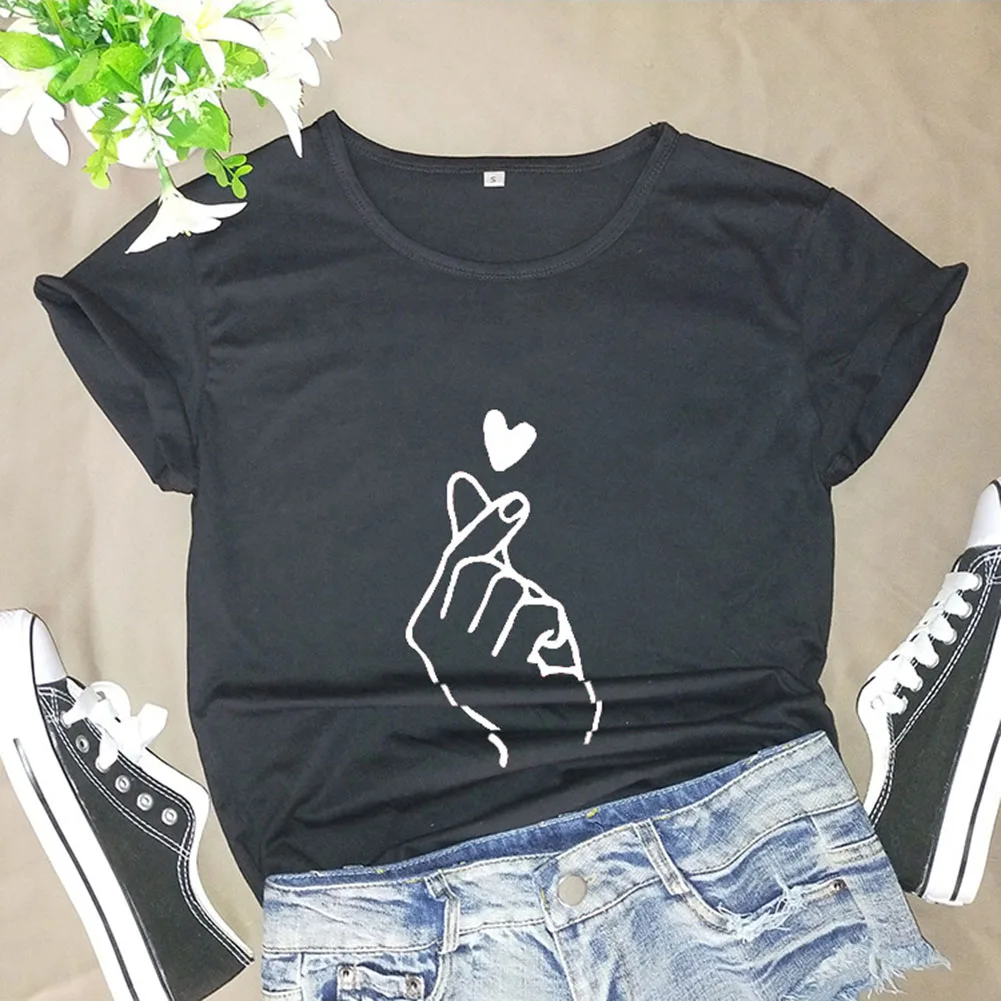 

Beautiful Heart Printed T Shirt Women 90s Graphic T-Shirt Harajuku Tops Tee Cute Short Sleeve Animal Tshirt Female Summer Tshirt