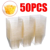 50pcs 60ml plastic dessert cups square trapezoid disposable food cake dessert cup cube pudding sauce jelly container 554 5cm