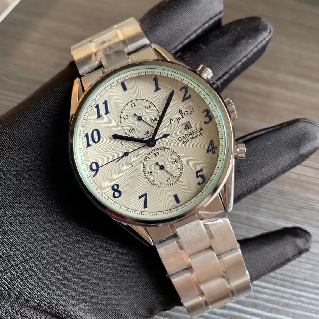 

Luxury New Men Wristwatch Automatic Mechanical Self Wind Glass Back Stainless Steel Bracelet Black White Watch Sapphire Watches