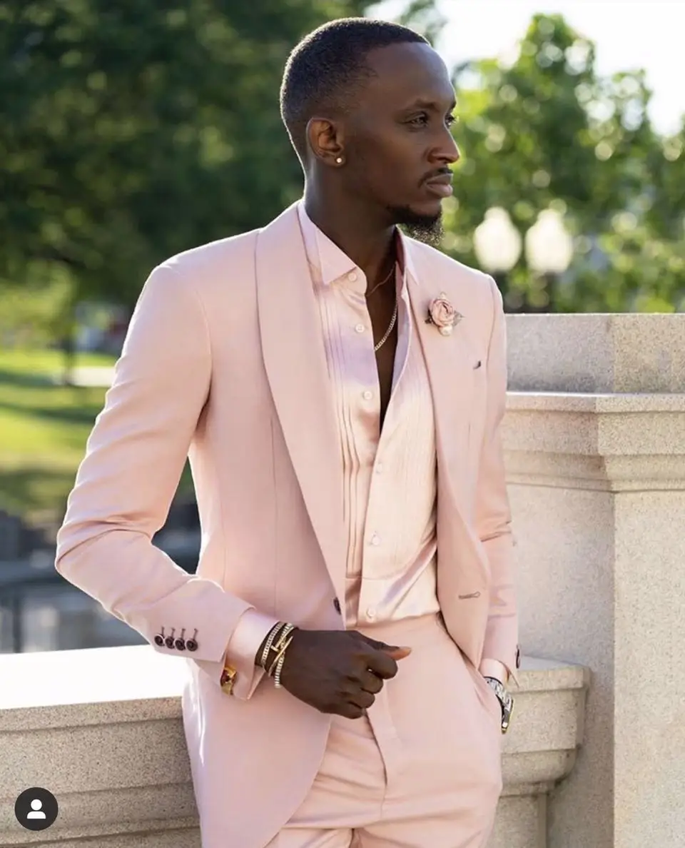 

Pink Shawl Lapel Pageant Luxury Wedding Men Suits Tuxedo Costume Homme Terno Masculino Slim Fit Blazer 2 Pieces (Jacket+Pants)