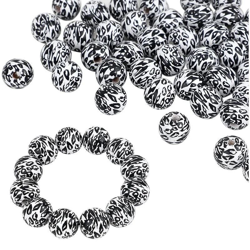 

100Pcs Wooden Beads Leopard Painted 16Mm Wood Beads Round Loose Polished Wooden Bead for Garland Home Decor DIY Crafting