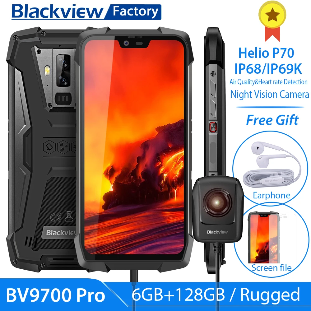 Blackview BV9700 Pro IP68 водонепроницаемый прочный смартфон 6 ГБ+ 128 Гб Helio P70 16 МП камера ночного видения Android 9,0 мобильный телефон