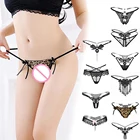 Черные сексуальные стринги, женское нижнее белье, трусики, женские массажные бриллианты G-stings, вышитые кружевные трусики с Т-образной спинкой для молодых девушек