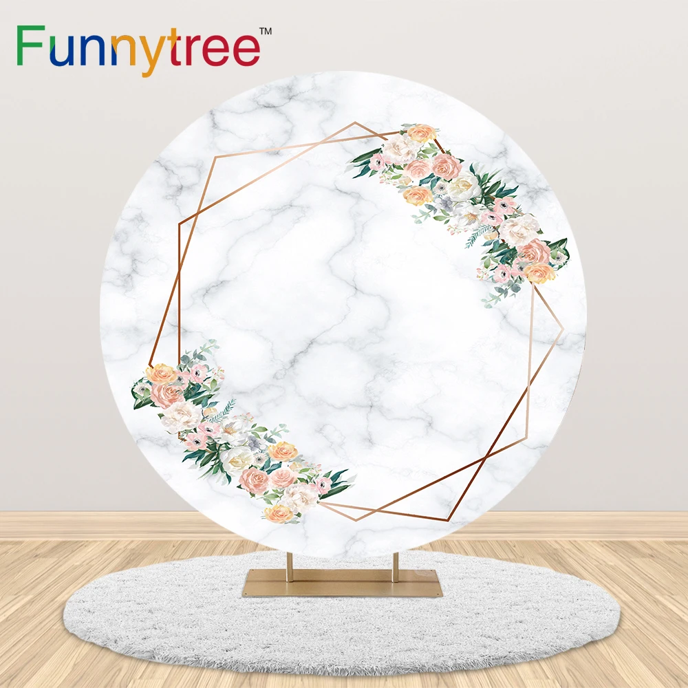 

Funnytree Marble Flower Backdrop Bridal shower party circle panel round background cover floral baby shower wedding Photophone