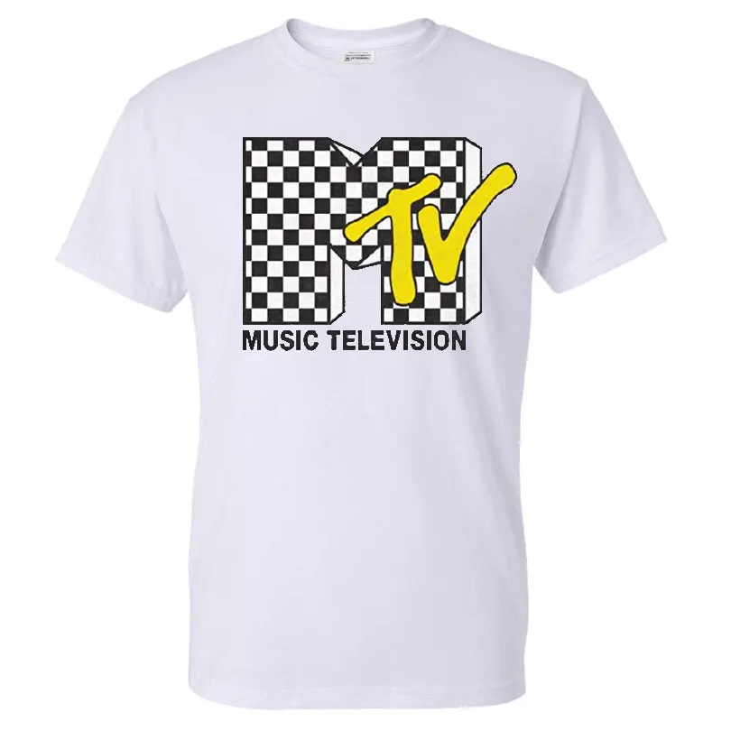 

Popular Mens Shirt MTV with Checkerboard Pattern Print Mens 1980's Clothing I Want My MTV T-Shirt