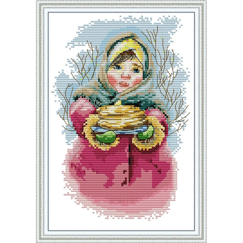 

Everlasting Love Girl Holding Food Chinese Cross Stitch Kits Ecological Cotton Printed 11CT 14CT DMC DIY Gift Wedding Decoration