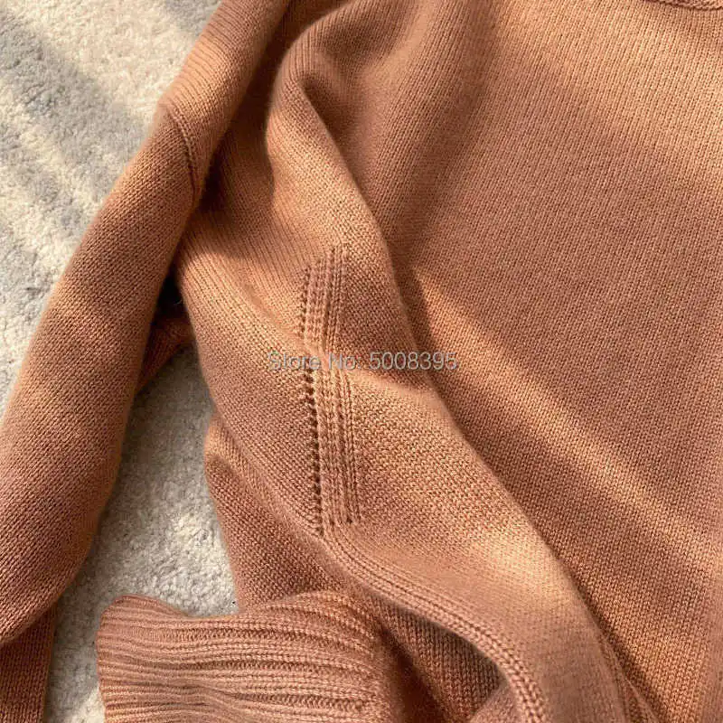 

Woman Blue 100% Cashmere Sweater Turtleneck WITH Buttons Drop Shoulder Long Sleeves High Quality Jumper Sides Slits 2021