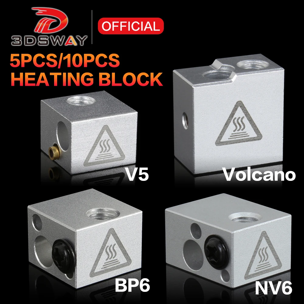 3DSWAY 5/10pcs Heating Block E3D V6 V5 BP6 NV6 Volcano Hotend j-head Aluminium Heater Silicone Socks for 3D Printer Parts | Компьютеры и