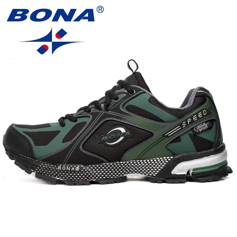 Black Army Green BONA мужские кроссовки водонепроницаемые Прогулочные кроссовки спортивная обувь удобные Тренеры дизайнерские тренды спортивная обувь - Цвет: Black Army Green