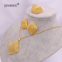luxury 24k gold color jewelry sets dubai for women african india party wedding necklace pendant earrings ring jewellery set gift