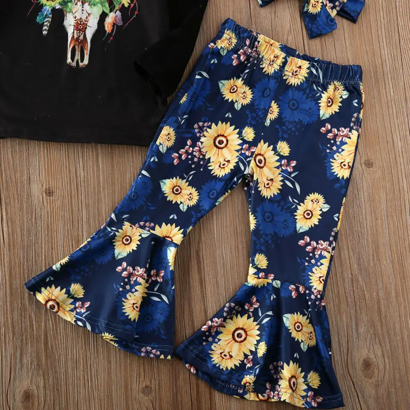 

1-6T Toddler Baby Girl 2020 Spring Long Sleeve Tops T-shirt Sunflower Pants Headband Clothes 3PCS Baby Girls Outfit