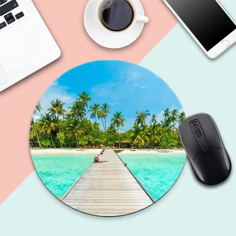 

tropical sea island sinery Silicone large/small Pad to Mouse Game Round Non-slip Cushion