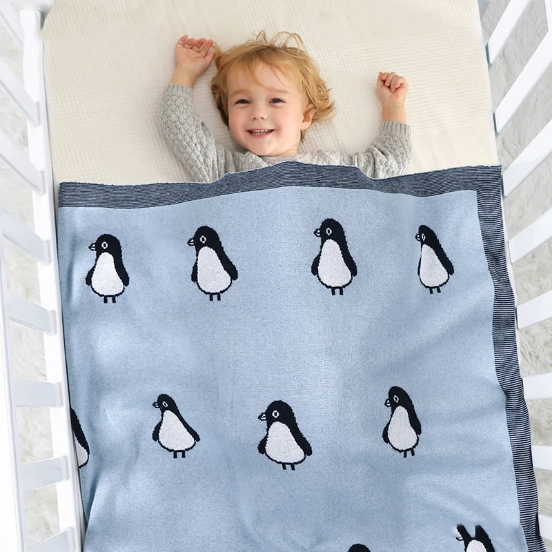 

100*80CM Cotton Cartoon Penguin Baby Accessories Newborn Blanket Knitting Quilt Appease Hug Blankets Stroller Blankets Swaddling