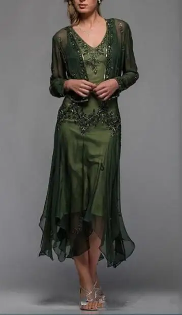 

2020 Scala Tea Length Mother of The Bride Dresses vestido de madrinha Bolero Appliques and Beaded V Neck A Line Evening Gown