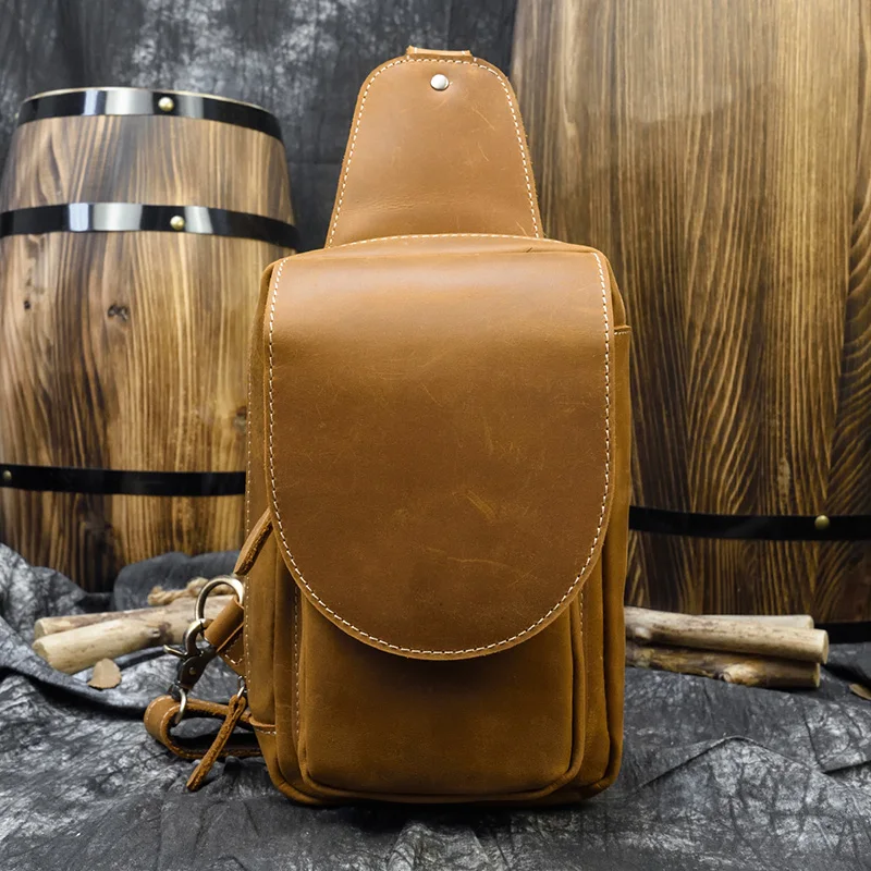Мужская нагрудная сумка из натуральной кожи Однолямочный мессенджер кожаный