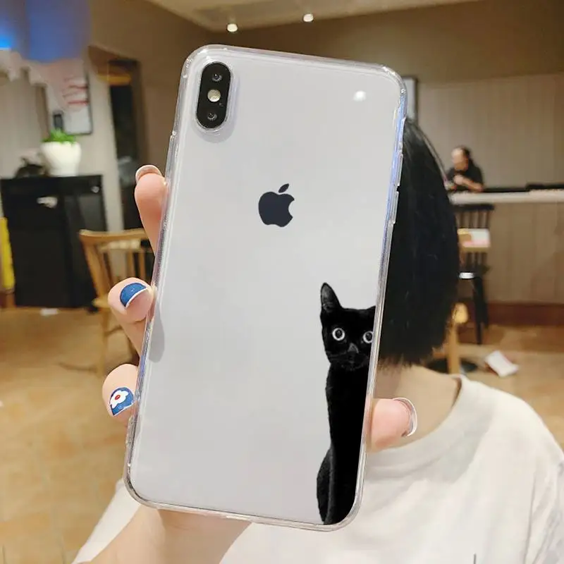 

black cat Cute animal design pattern Phone Case Transparent soft For iphone 5 5s 5c se 6 6s 7 8 11 12 plus mini x xs xr pro max