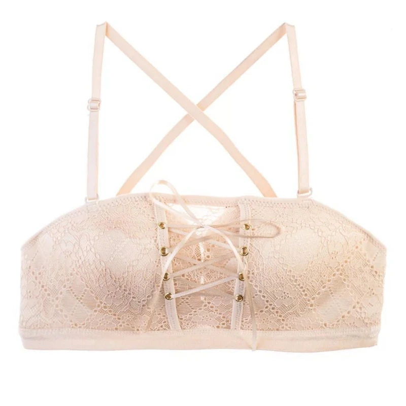 

Girls Wirefree Drawstring Padded Push-up Bras Lace Beautiful Back 1/2 Cup For Women
