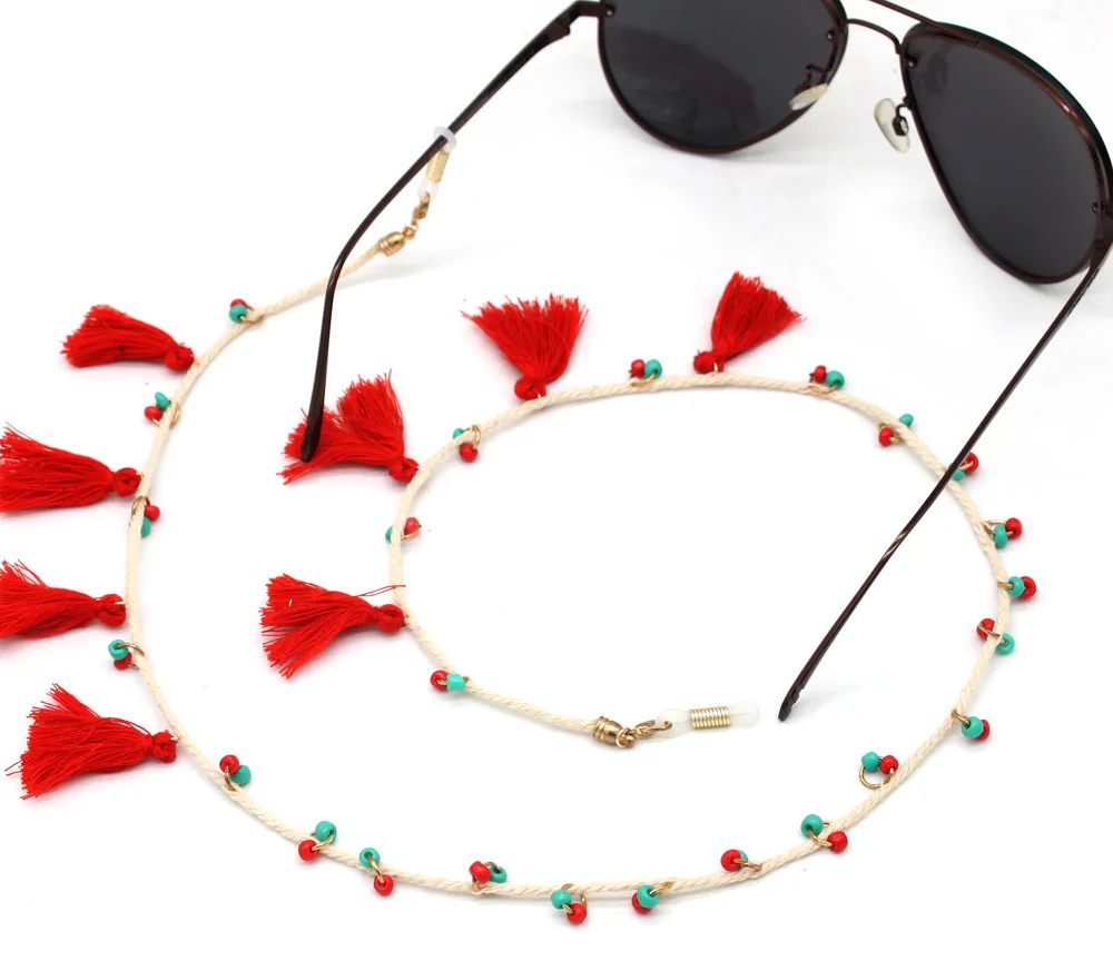 Цепочка для очков женская с кисточками модный шнурок бисером фиксатор