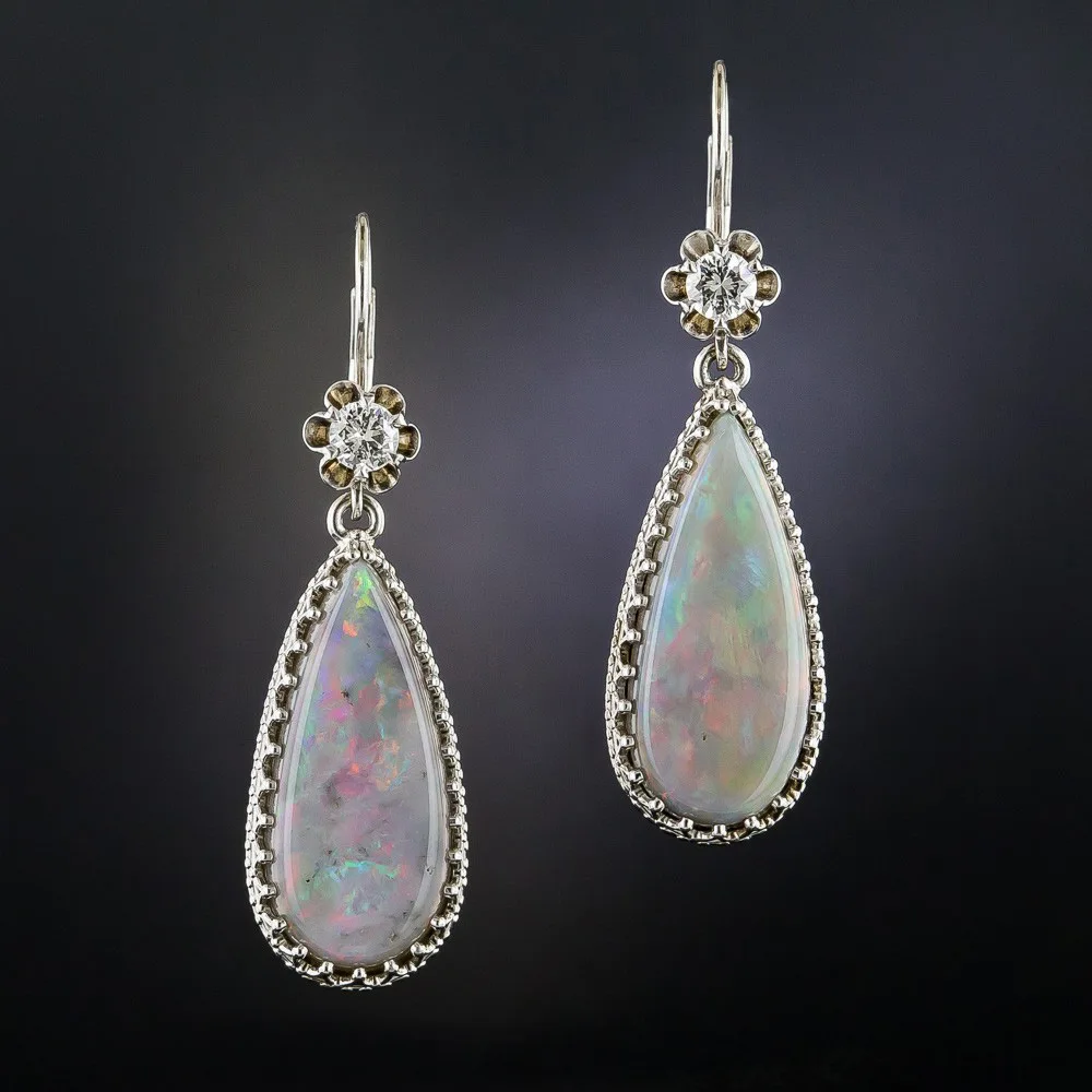 

Trendy Water Drop White Fire Opal Stone Earrings Fashion Bright Silver Color Flower Crystal Wedding Dangle Earrings Z3X613
