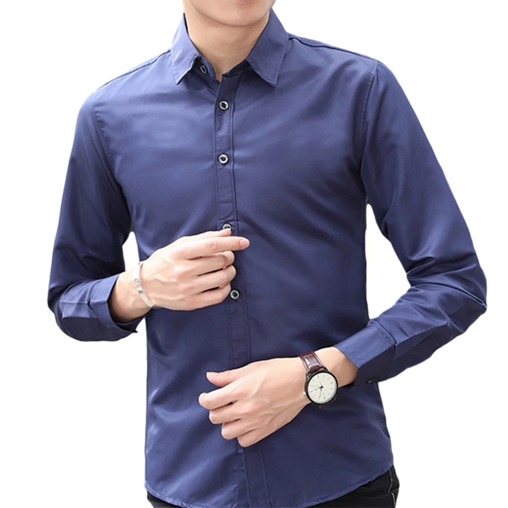 

Man Tide Self-cultivation Shirt Men's Long Sleeve Solid Color Unlined Upper Luxury Stylish Casual Slim Fit Lapels Classic Shirt