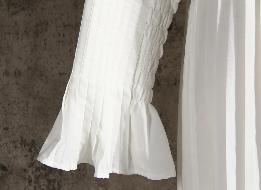 

Women Pleated Summer Dress Long Flare Sleeve Loose High Waist Tunic Casual Dress