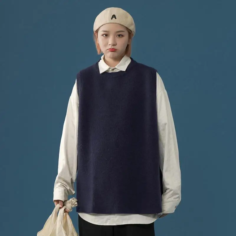 

M-5XL Plus Women's O Neck Sweater Vest Uniform Cable Knit Sleeveless Pullover Plain Color Korean Fashion Clothing for Women